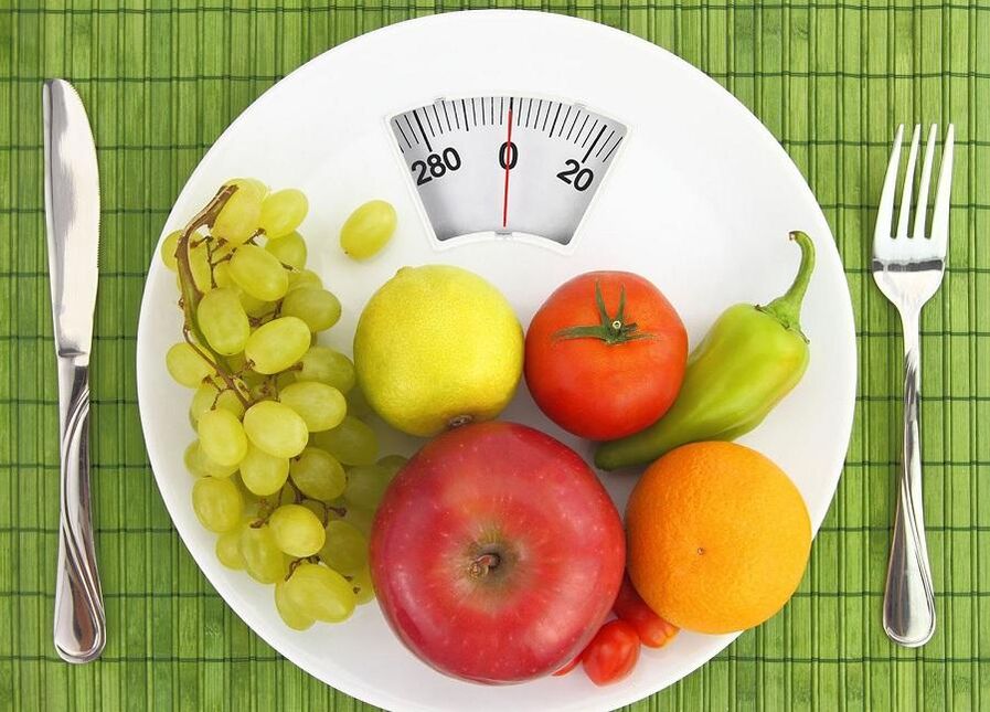 Fruits and vegetables in scales